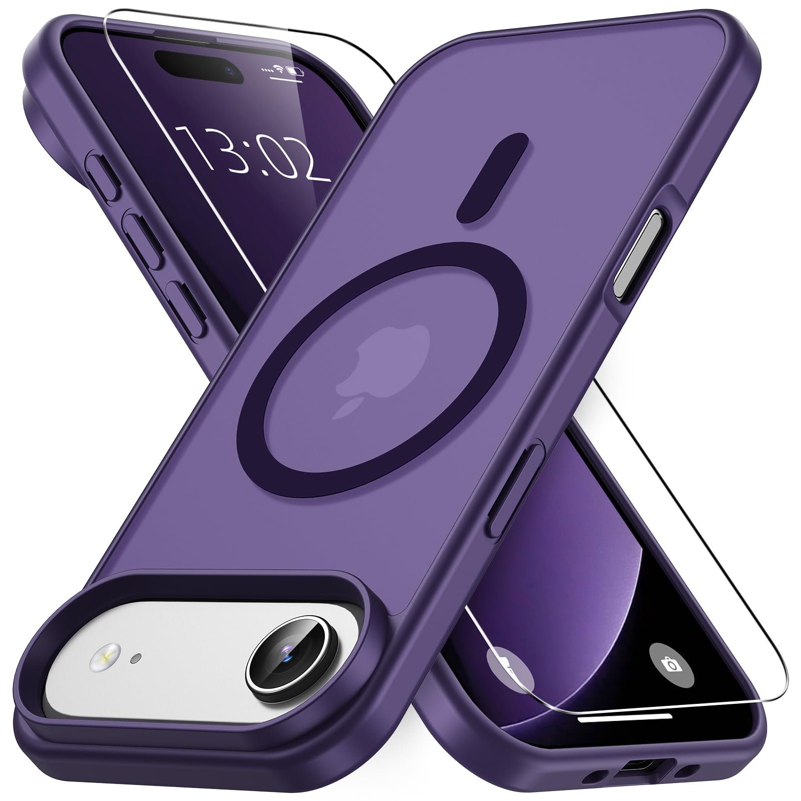 Vansdon Magnetisch für iPhone Air Hülle mit 1 Schutzglas, Kompatibel mit Magsafe, Fallschutz nach Militärstandard, Transluzente Matt Rückseite Stoßfeste Handyhülle-Dunkelviolett