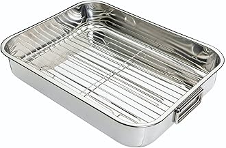 KitchenCraft Roasting Tin with Rack, Stainless Steel Roasting Tin, Large, 43 x 31 cm, Silver