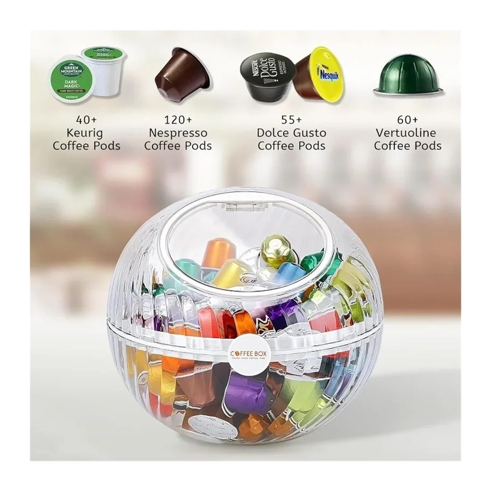 Caja Ovale Almacenamiento Cápsulas, Compatible con Pods, Claro