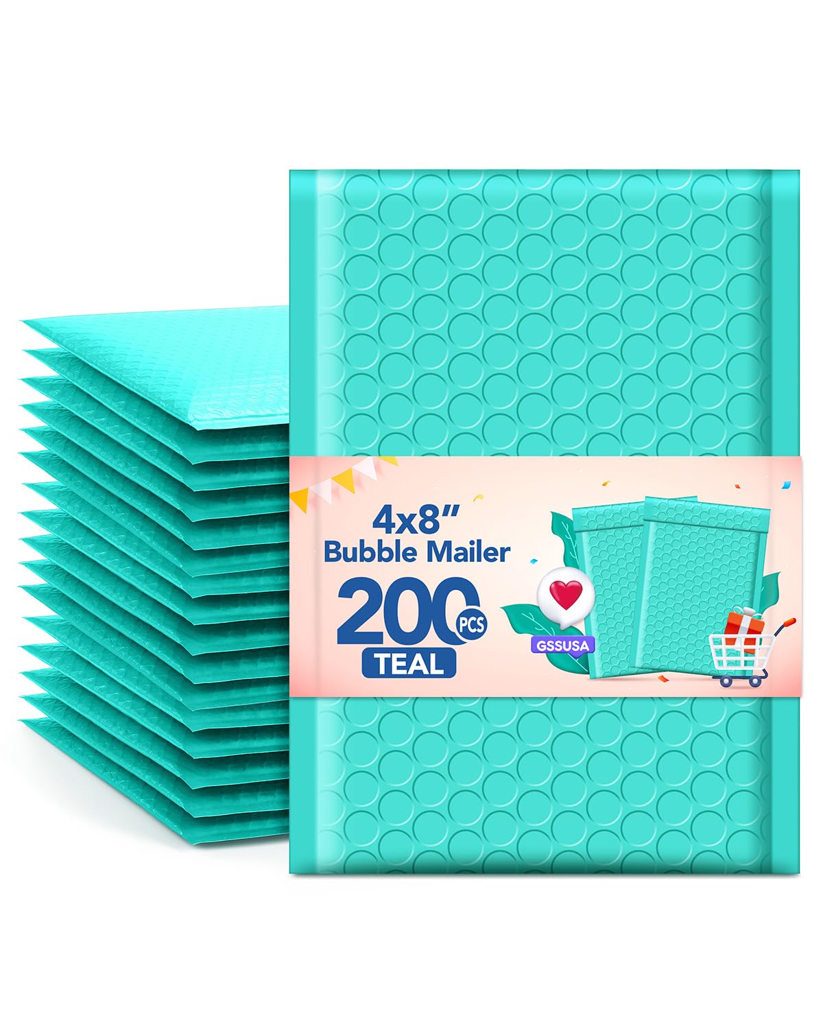 GSSUSA Teal Bubble Mailers 4X8" 200 Pack Usable Size 4x7" Padded Envelopes Small Shipping Mailer Strong Adhesion Bubble Envelope,Self-Seal Mailing