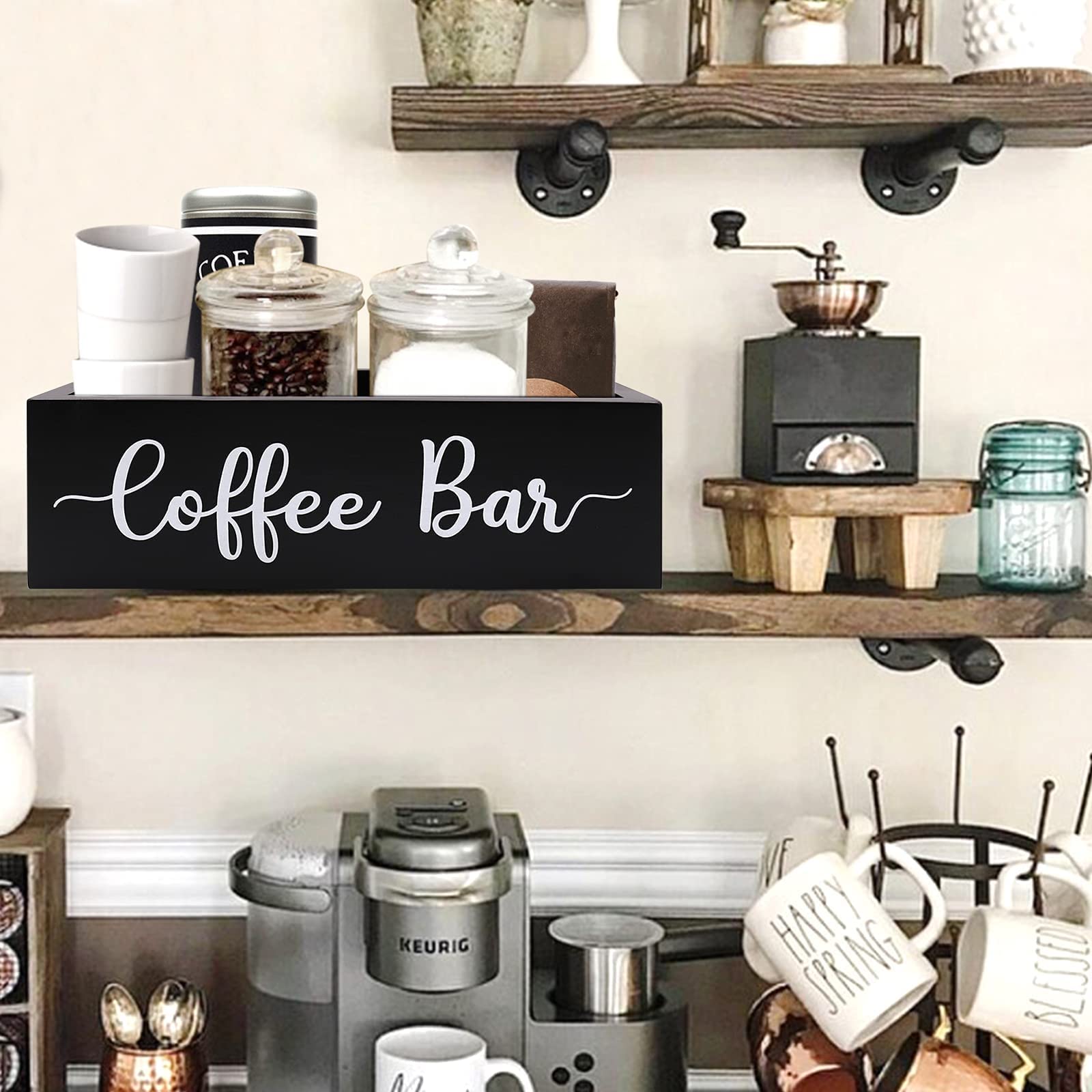 Kaffeestation Aus Holz – Rustikaler Organizer Mit 5 Fächern, Braun Für Küche, Café Oder Bauernhaus-Deko
