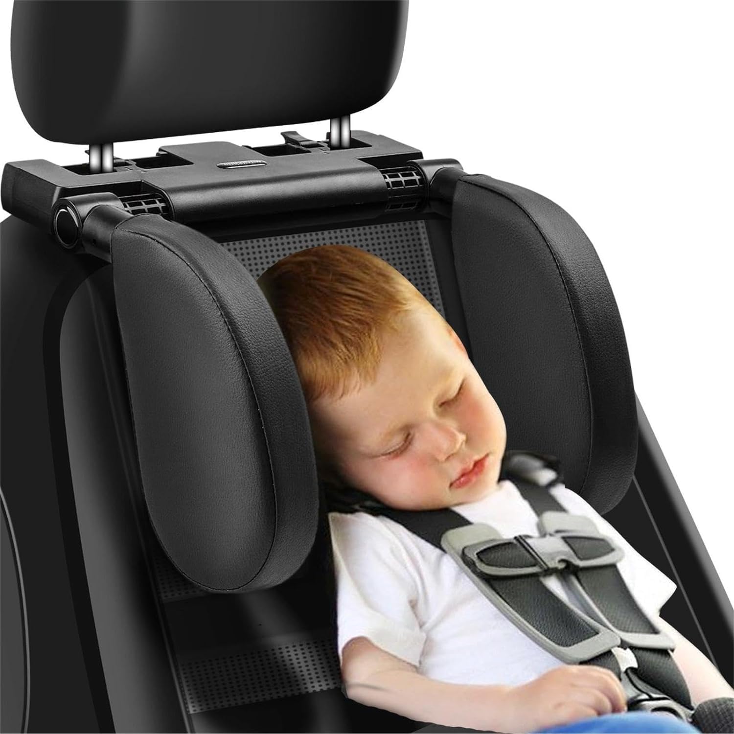 Kopfstütze Auto Kinder 180 Grad Verstellbar Atmungsaktiv Leder Nackenstütze Nackenkissen 2er Pack Schwarz