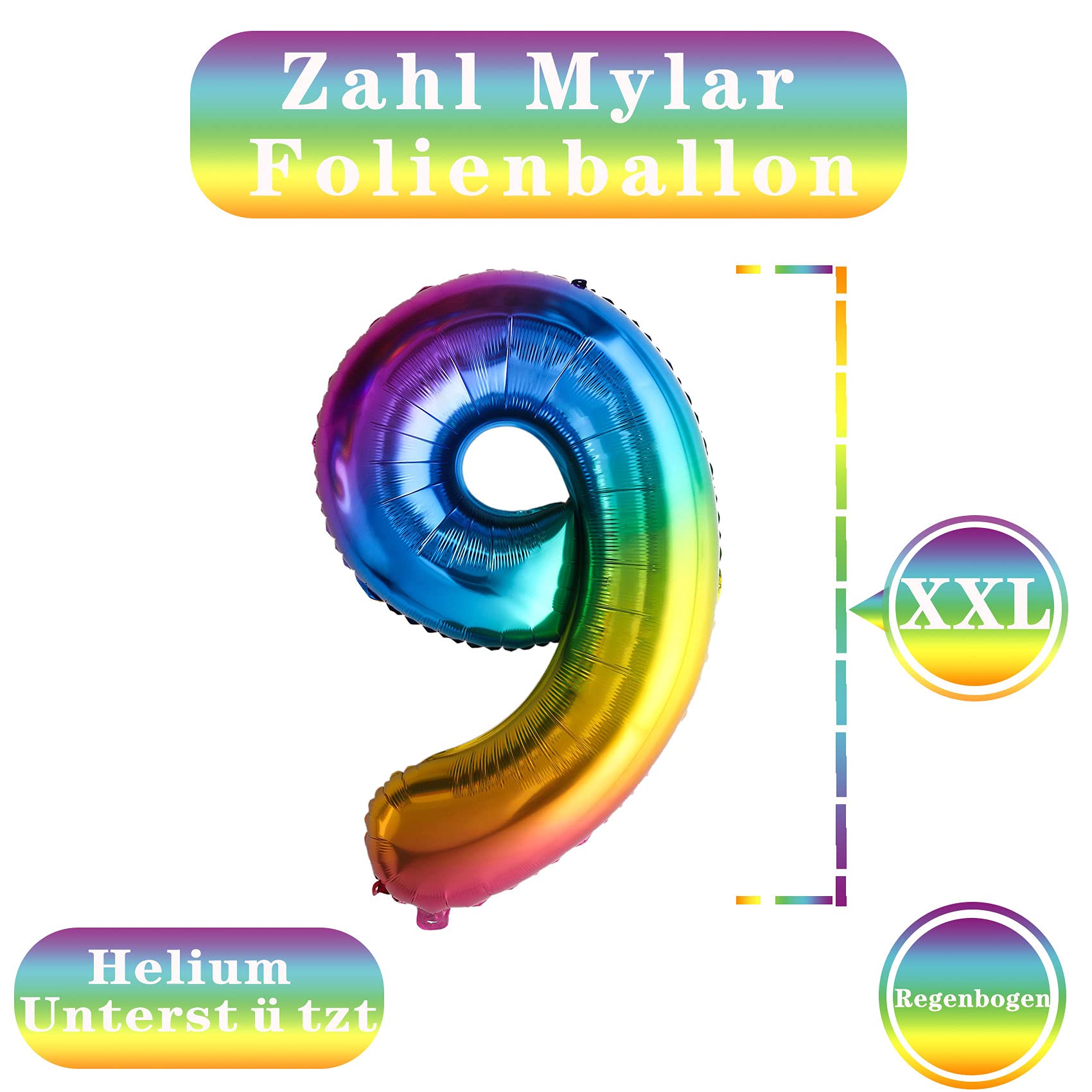 100 Cm Riesen Regenbogen Zahl 8 Folienballon – Mylar-Ballon Für Geburtstag, Hochzeit, Party-Deko (XXL)