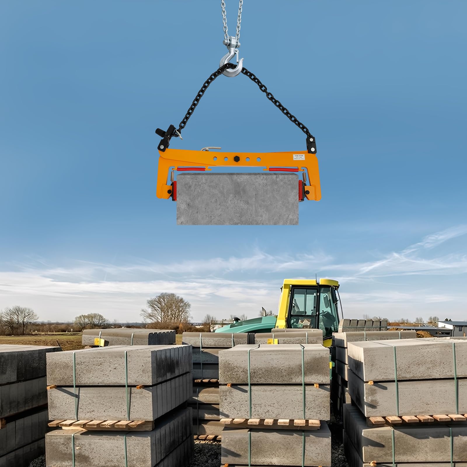 Versetzzange Bordsteinzange 500KG, 23 inch Steinheber Pflastersteine, Öffnungsbereich 33-70cm, Randsteinheber Steinzange, Pflastersteinzange zum Anheben und Transportieren Steinen (Gelb)