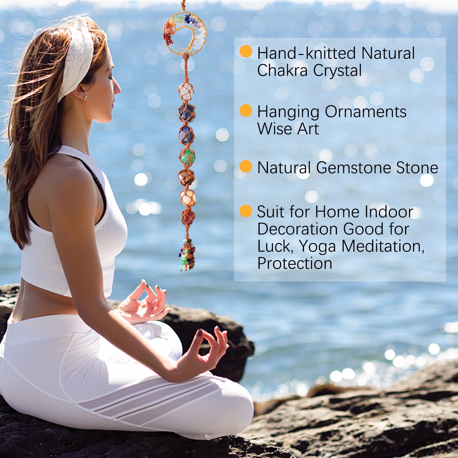 Tree of Life Hanging Chakra Stones, Crystals and Healing Stones Chakra Ornaments for Christmas Tree, Witchy Gifts, Dream Catchers and Meditation Accessories 7 Chakra Decor