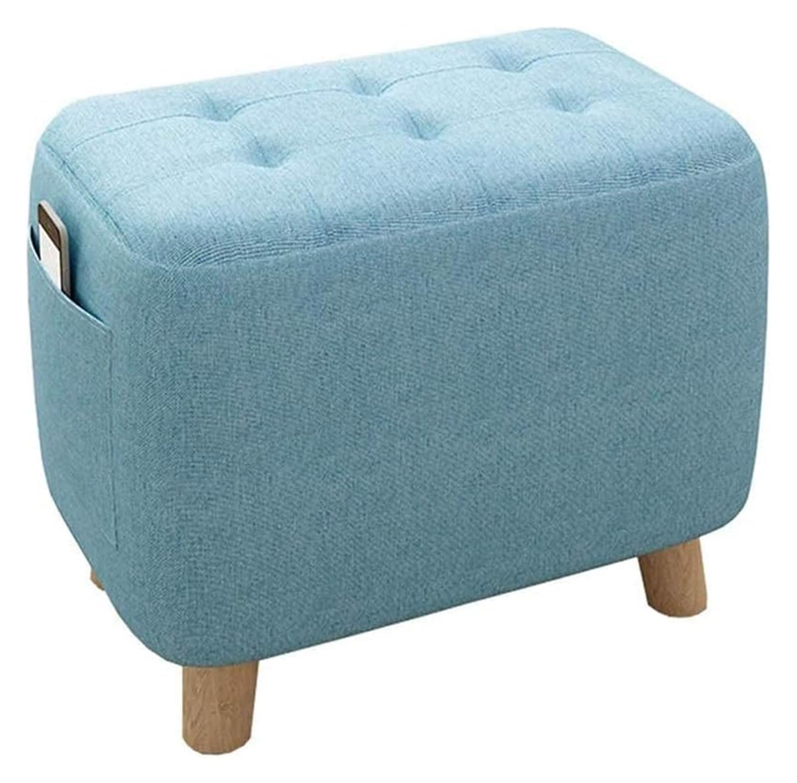 Repose-pieds compact en lin pour petits espaces tabouret bas avec poches de rangement