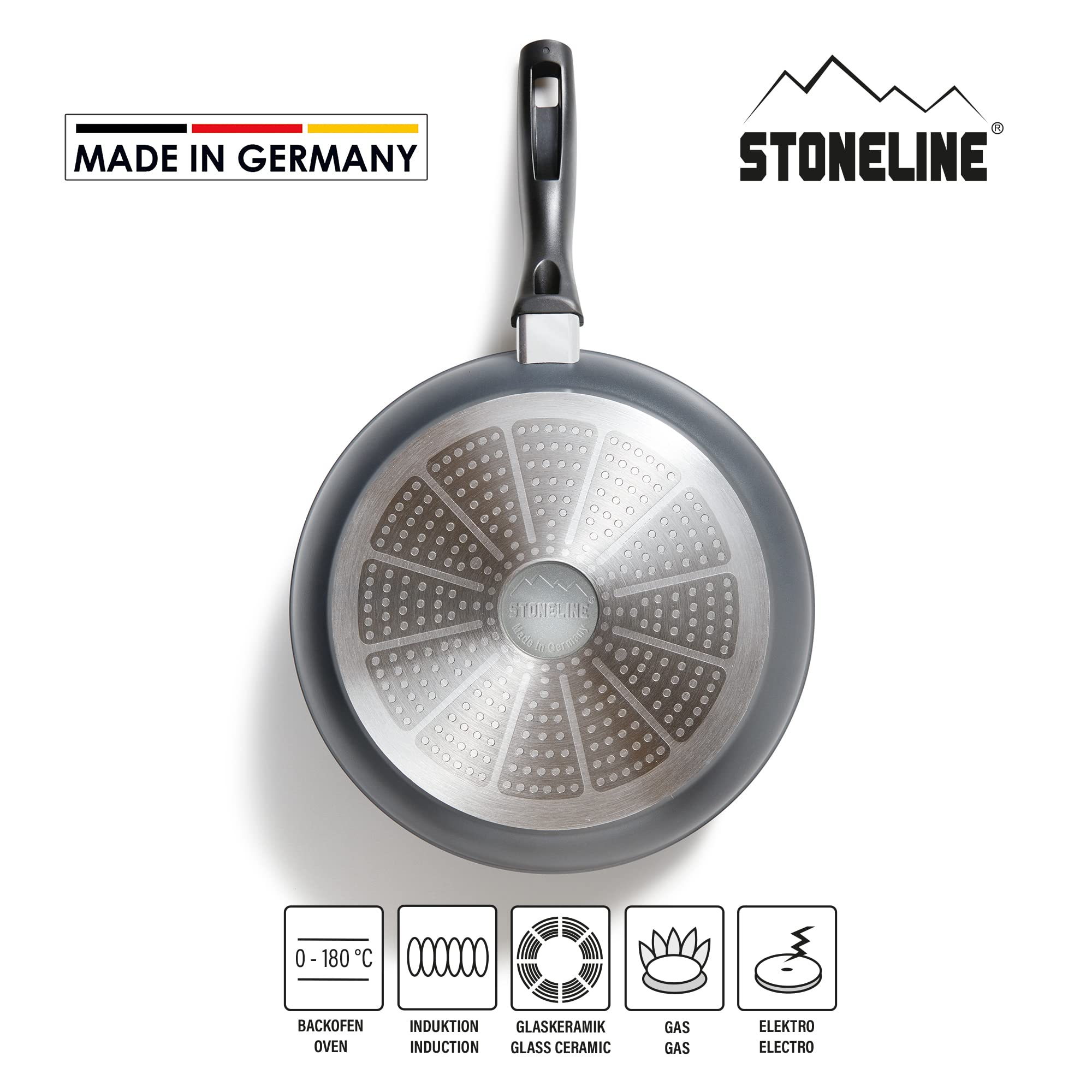 STONELINE Made in Germany Bratpfanne 28 cm, antihaft beschichtete Pfanne mit echten Steinpartikeln, alle Herdarten inkl. Induktion, Fett oder Öl freies Braten