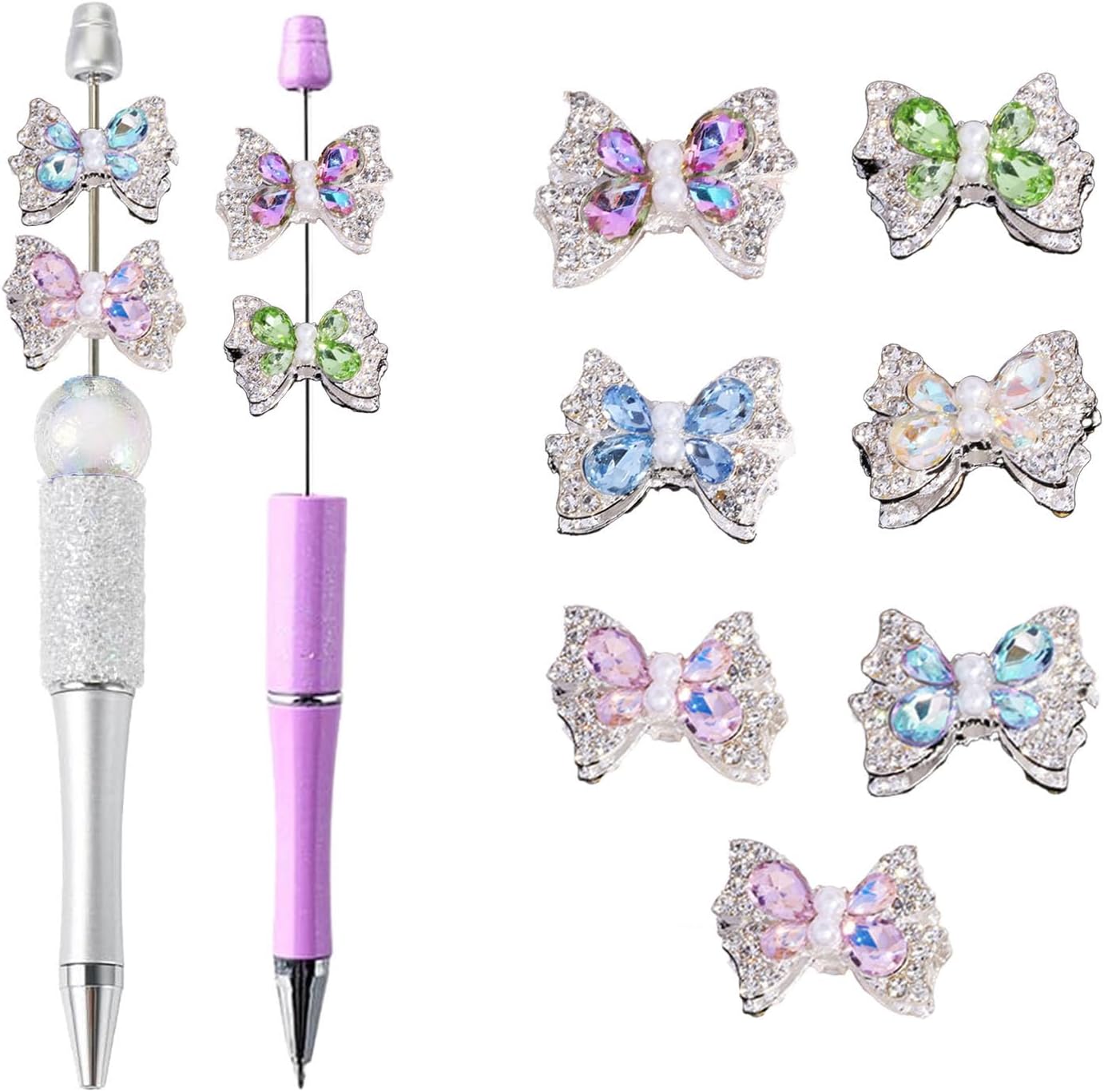 7 Pack Rhinestone Beads for Pens Metal Crystal Loose Large Spacer Bead Charms for Jewelry Making Keychain Earring Necklace Beadable DIY Crafts Cute Colorful Butterfly (Bow 2) - Image 2
