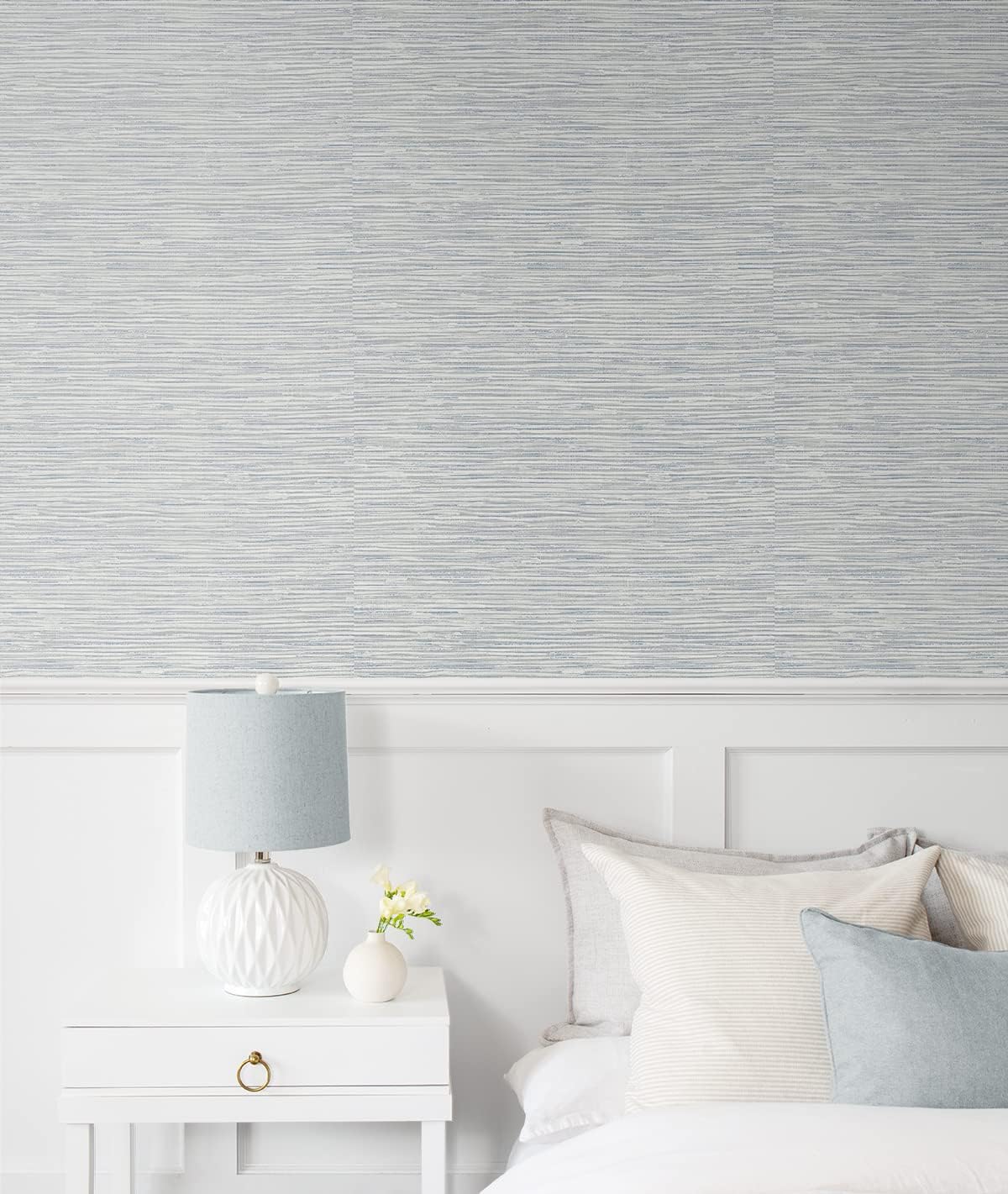 NextWall Southport Faux Stria Prepasted Wallpaper (Dove Grey & Bluestone)