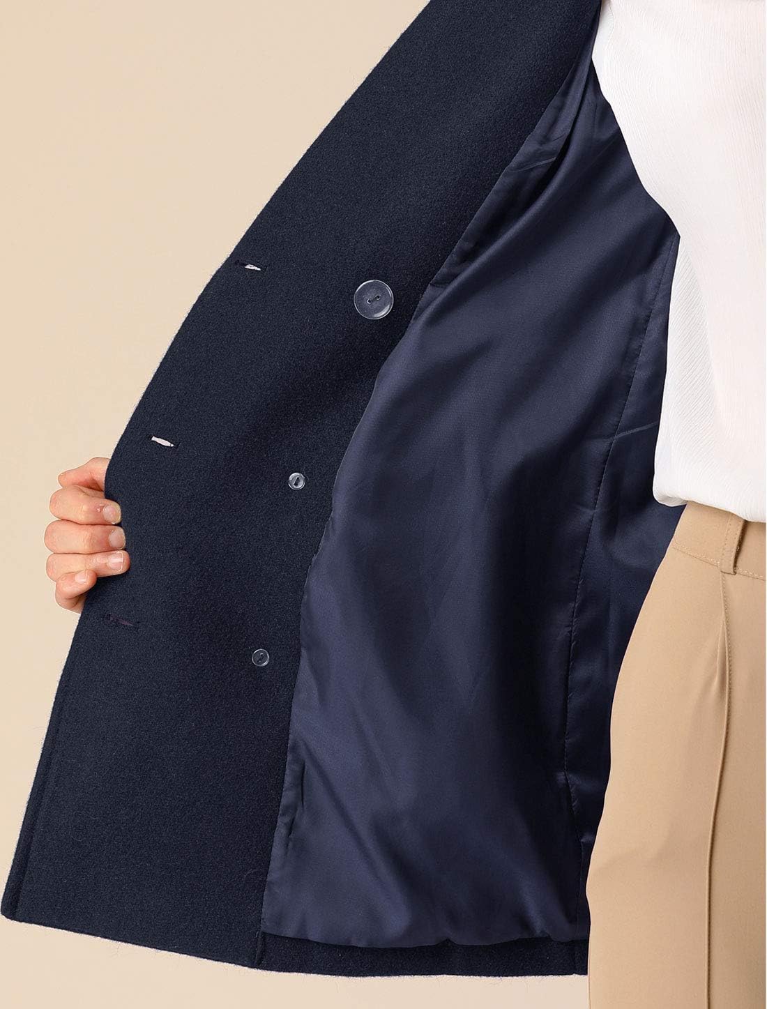 Allegra K Women's Winter Coats Long Sleeve Lapel Mid-thigh Outerwear Double Breasted Pea Coat - Image 6