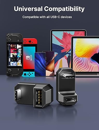 Miniatura 6 de JSAUX Paquete de 2 adaptadores USB-C a USB-C de 180, ángulo de 180 grados USB-C macho a USB-C hembra USB C 4.0  PD de 100 W, compatible con ROG