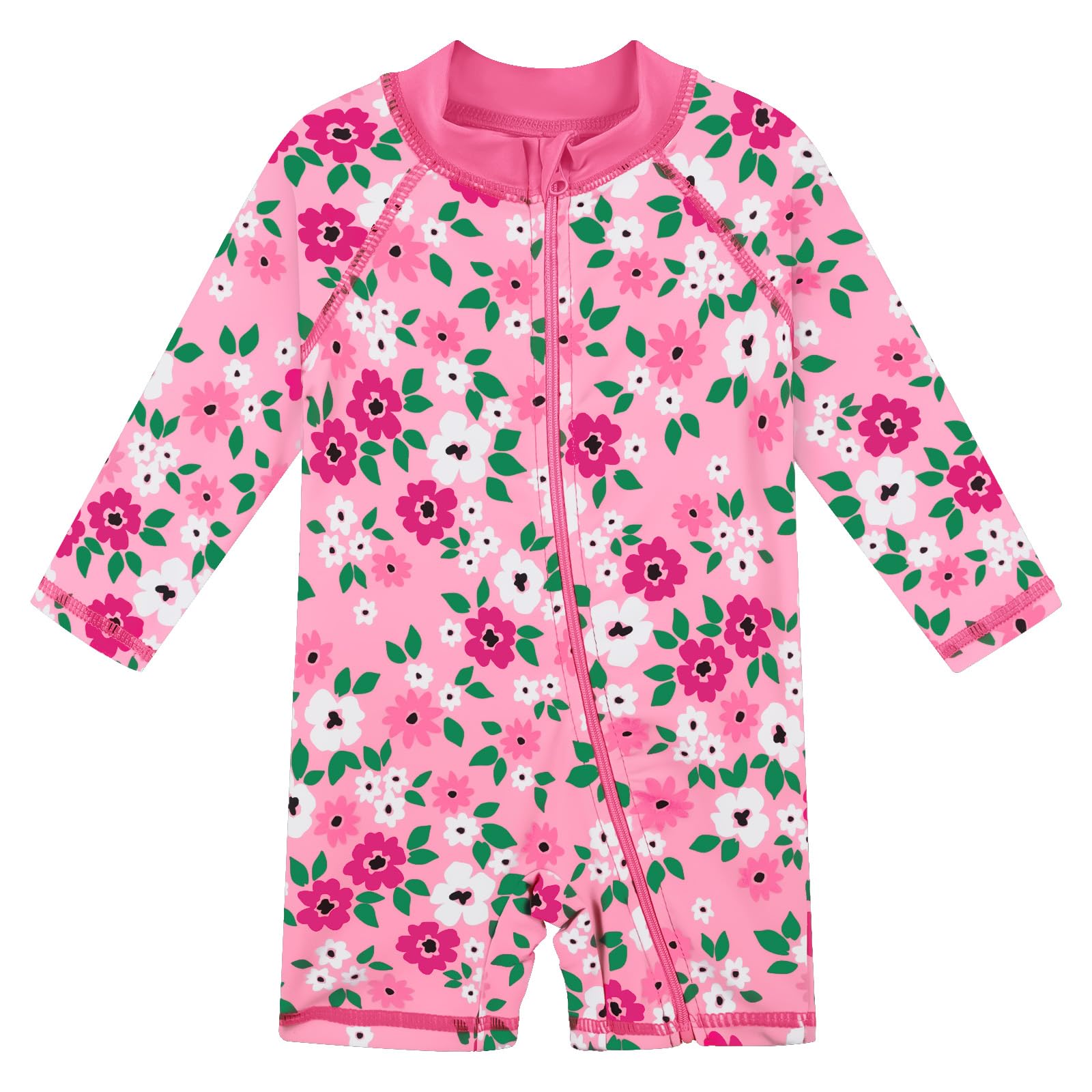 XFGIRLS Little Girls One Piece Bright Swimwear One Piece Rash Guard Beach Wear Quick-Dry Full Zipper with Shorts 1-2T