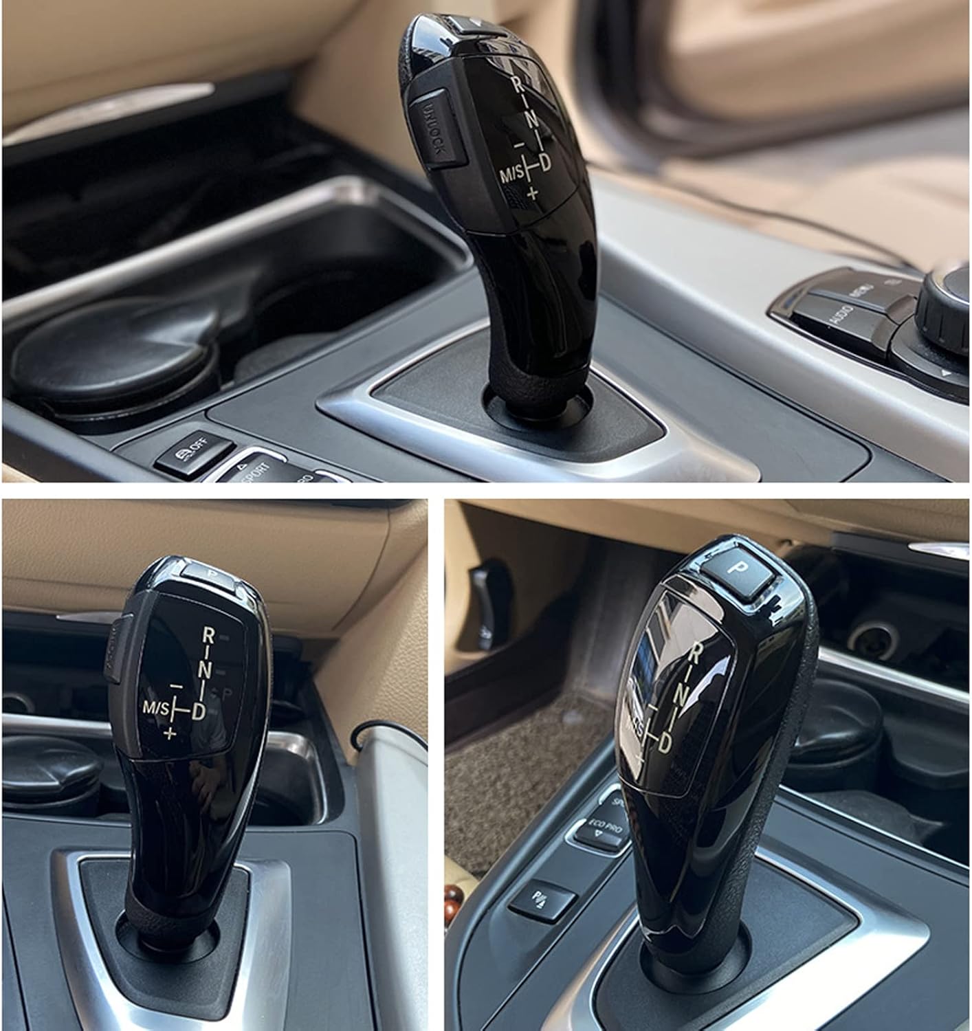 LHD RHD ABS Carbon Fiber Gear Shift Lever Knob Cover for BMW F20 F22 F30 F35 F32 F36 F10 F18 F07 F06 F01 F02 X3 X4 F25 F15 F16 (RHD, Piano Black)