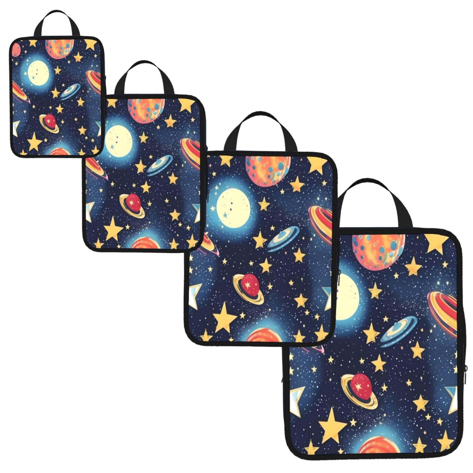Starry Sky Universe Space Print 4 Set Compression Packing Cubes for Suitcases,Expandable Storage Bags Organizers