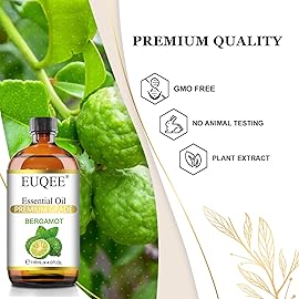 EUQEE Bergamot Essential Oil 118ml Pure Bergamot Oil for Aromatherapy, Diffuser, Sopa Candle Making, Large Bottle with Gift Box -4 fl.oz
