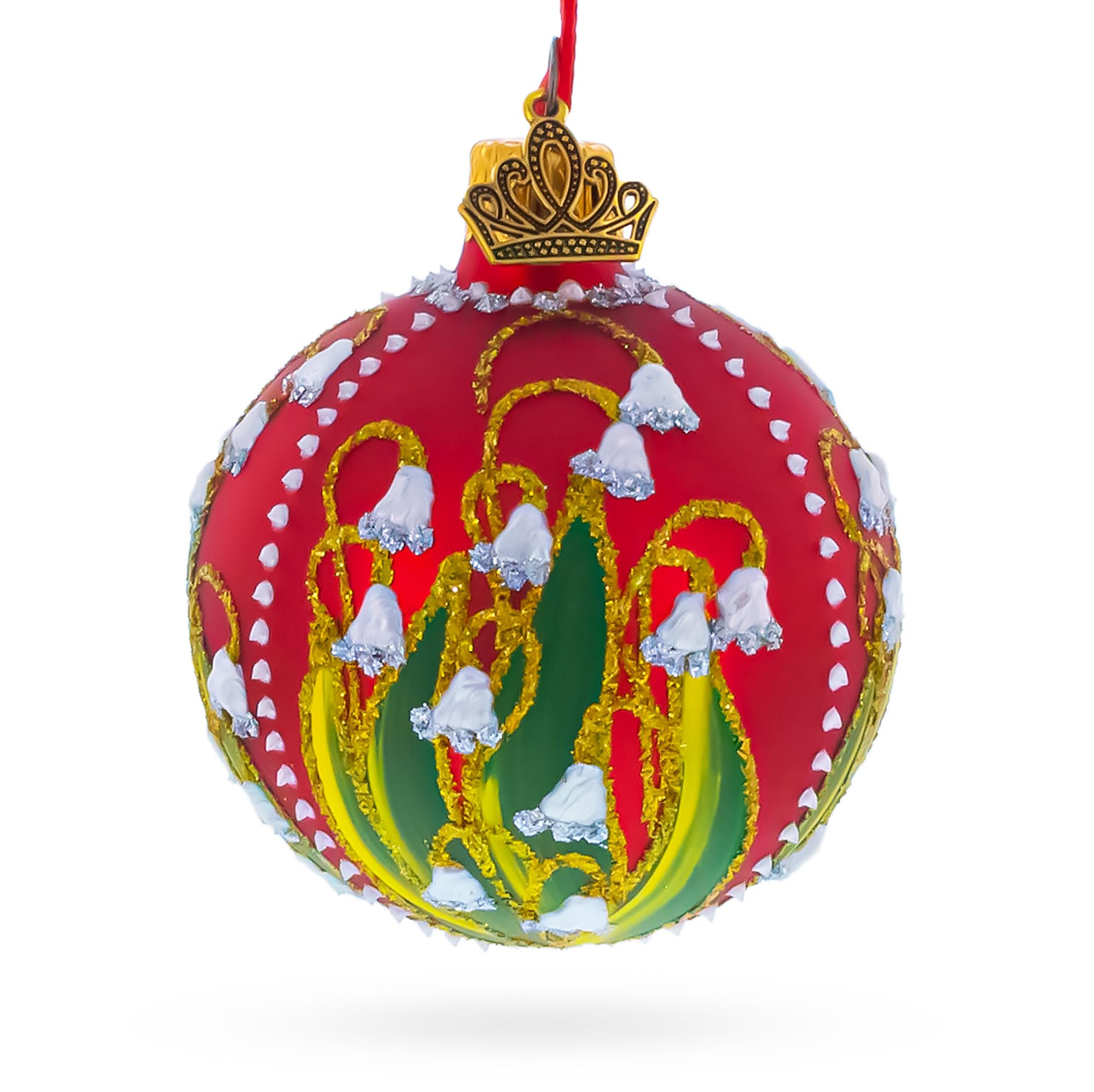 Boule de Noël en verre au motif muguet porte-bonheur pour des fêtes magiques