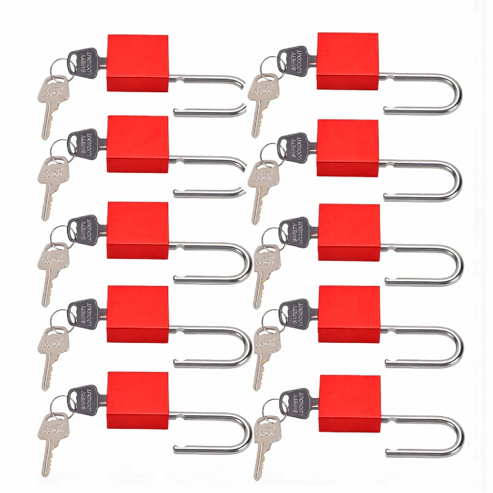 Juego de Cerraduras de Bloqueo y Etiquetado, 10 Candados de Seguridad de Aluminio Rojo con 20 Llaves y Cilindro de 6 Pines, Candados de Seguridad para Kits de Etiquetado de