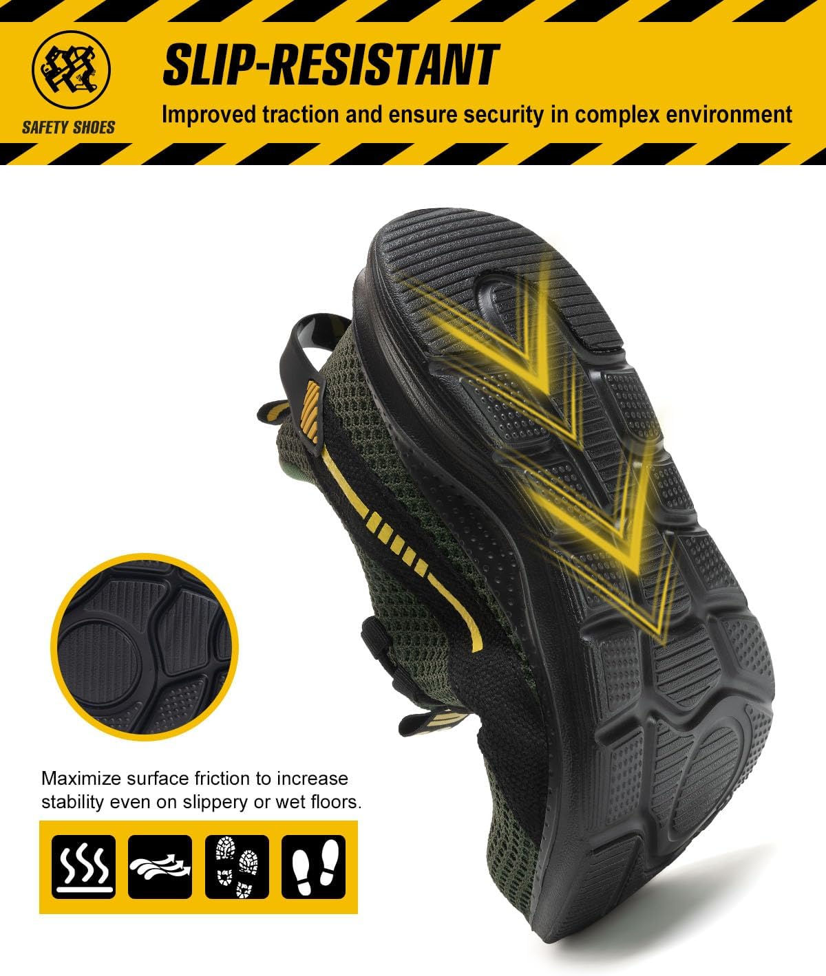 Suvysoo Steel Toe Shoes for Men Safety Puncture Proof Comfy Work Sneakers Lightweight Breathable Non-Slip Construction Shoes Army Green 47 - Image 5