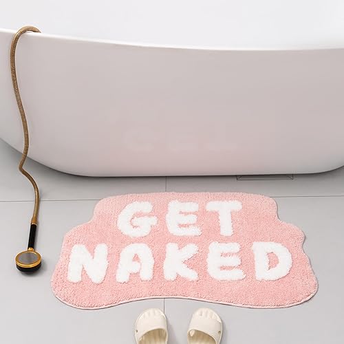 Miniatura 2 de Tapete de baño rosa con texto en inglés Get Naked, tapete de baño suave y antideslizante, divertido tapete para baño, apartamento, decoración