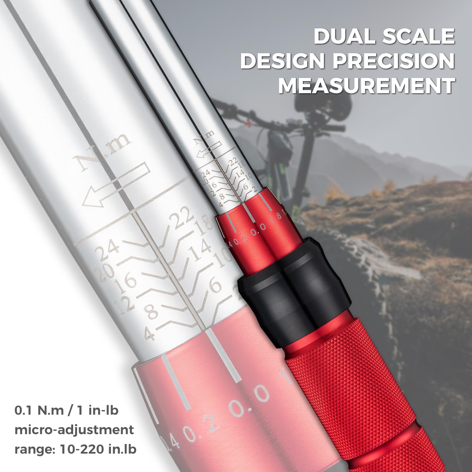 ROCKBROS Chiave Dinamometrica Bici 2-24 Nm, Set Chiavi a Cricchetto 1/4 | Cricchetto Reversibile a 72 Denti, Regolazione Micrometrica a 5°, Precisione di Errore ± 3%, per la Manutenzione di Bici