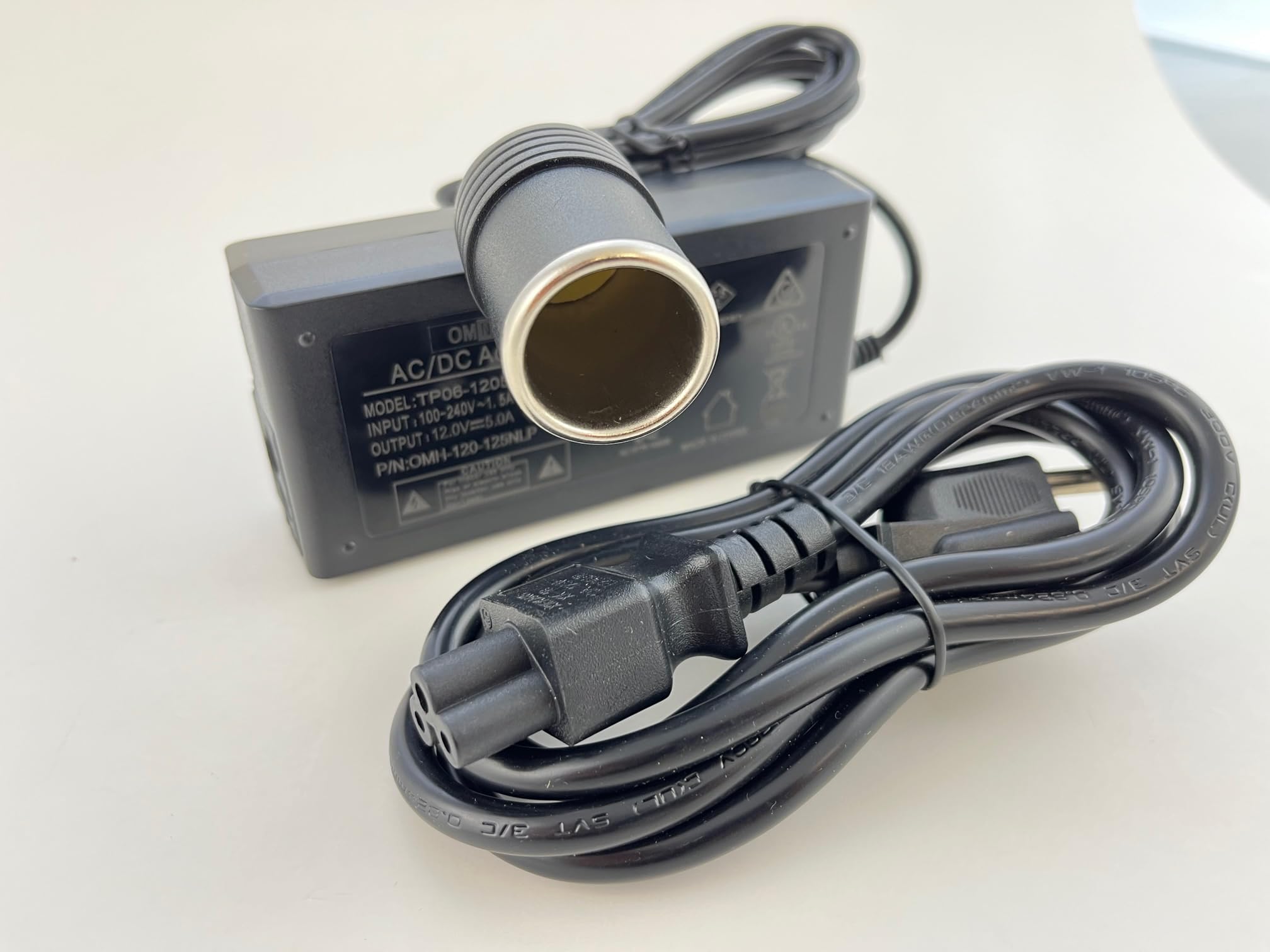 Amazon.com: [UL Listed] Omnihil 8FT AC to DC Converter 110V to 12V 5A 60W  Car Cigarette Lighter Adapter- Wall Plug Outlet Female Socket Converter