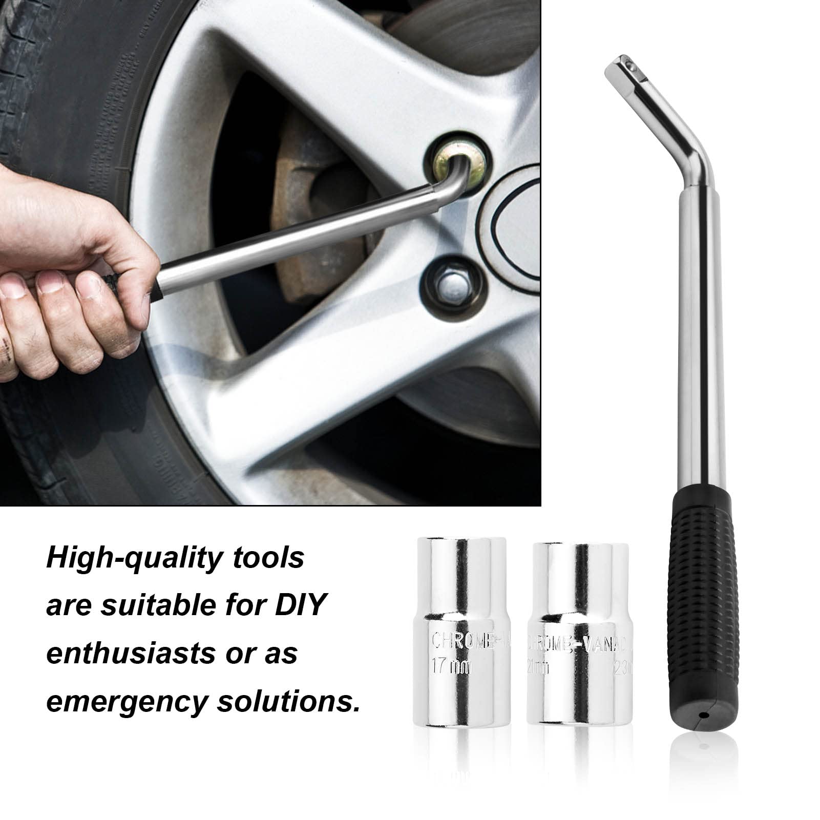 Ellis Excellence Extending Wheel Brace Wrench Set – 17/19/21/23mm, Metric, With Tough Carry Case