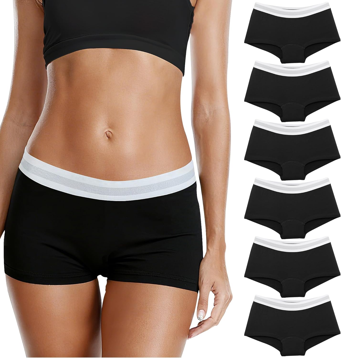 Geyuwoz Women's Underwear Cotton Boyshort for Women Boxer Shorts Ladies Stretchy Panties Boyshorts Waistband