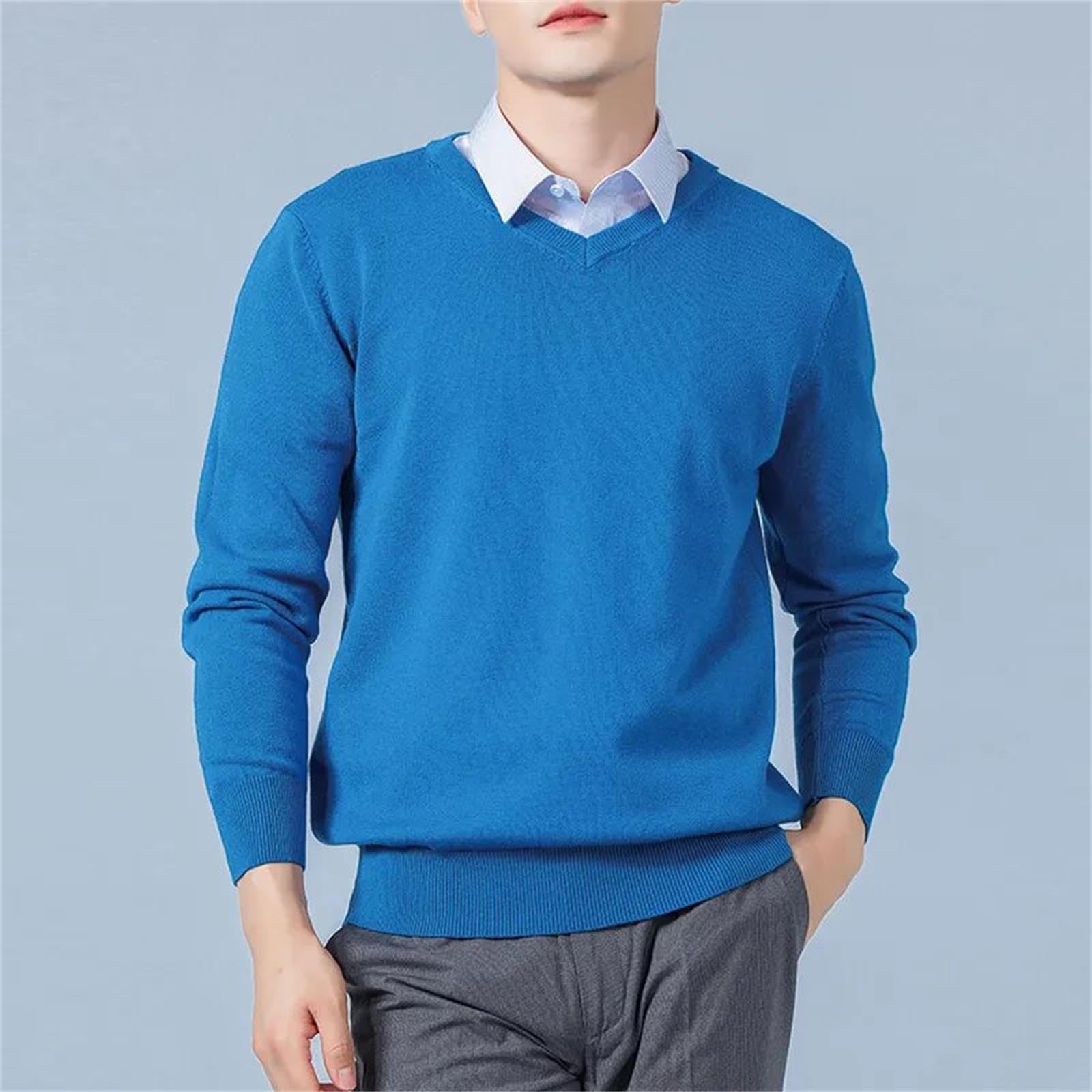 MdybF Jersey de Hombre Jerséis Masculinos Vneck Jerséis De Manga Larga Ropa Estándar Jerséis De Punto Masculino