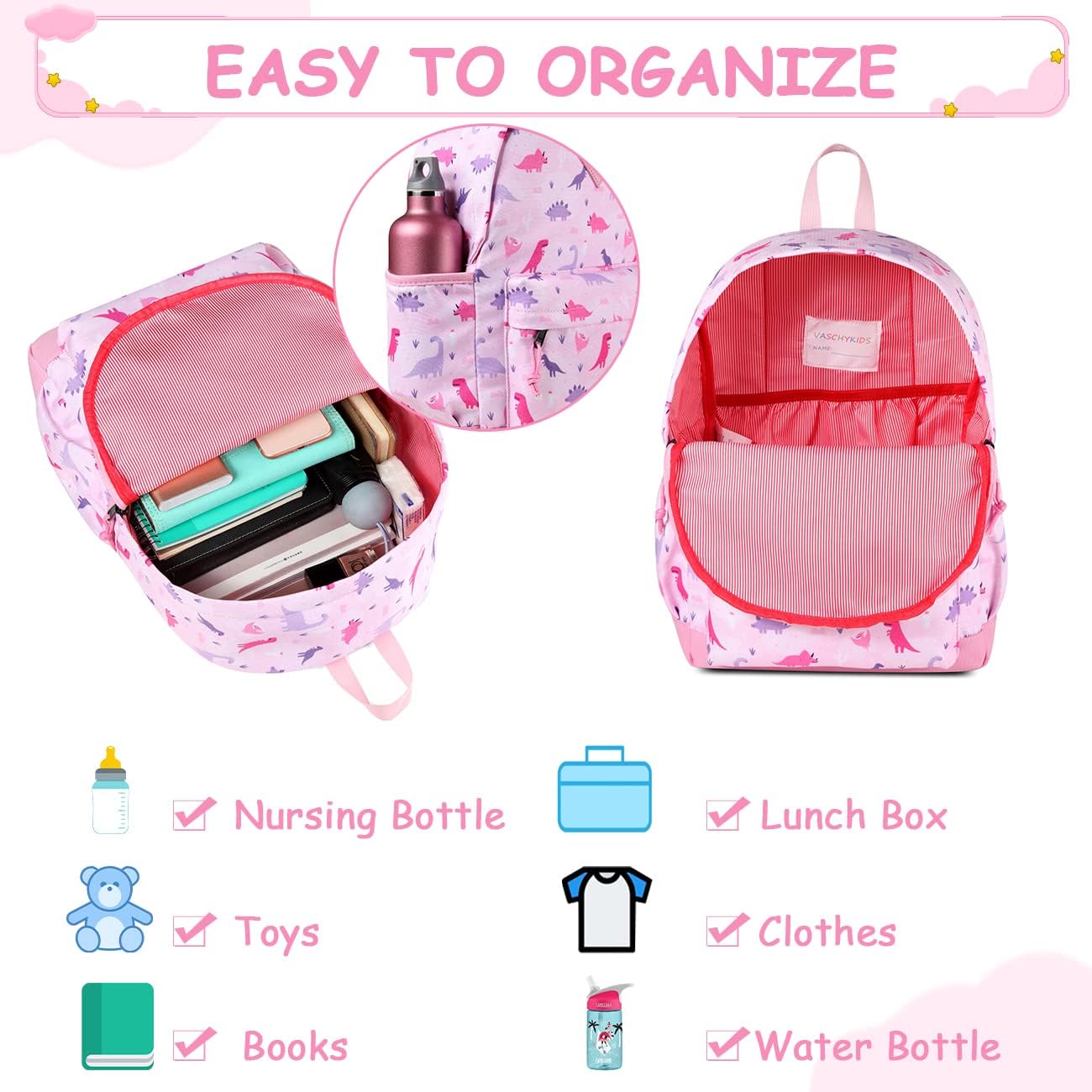 VASCHY Toddler Backpacks Kids, Lightweight Water Resistant Preschool Backpack for Children Boys and Girls w Chest Strap - Image 3