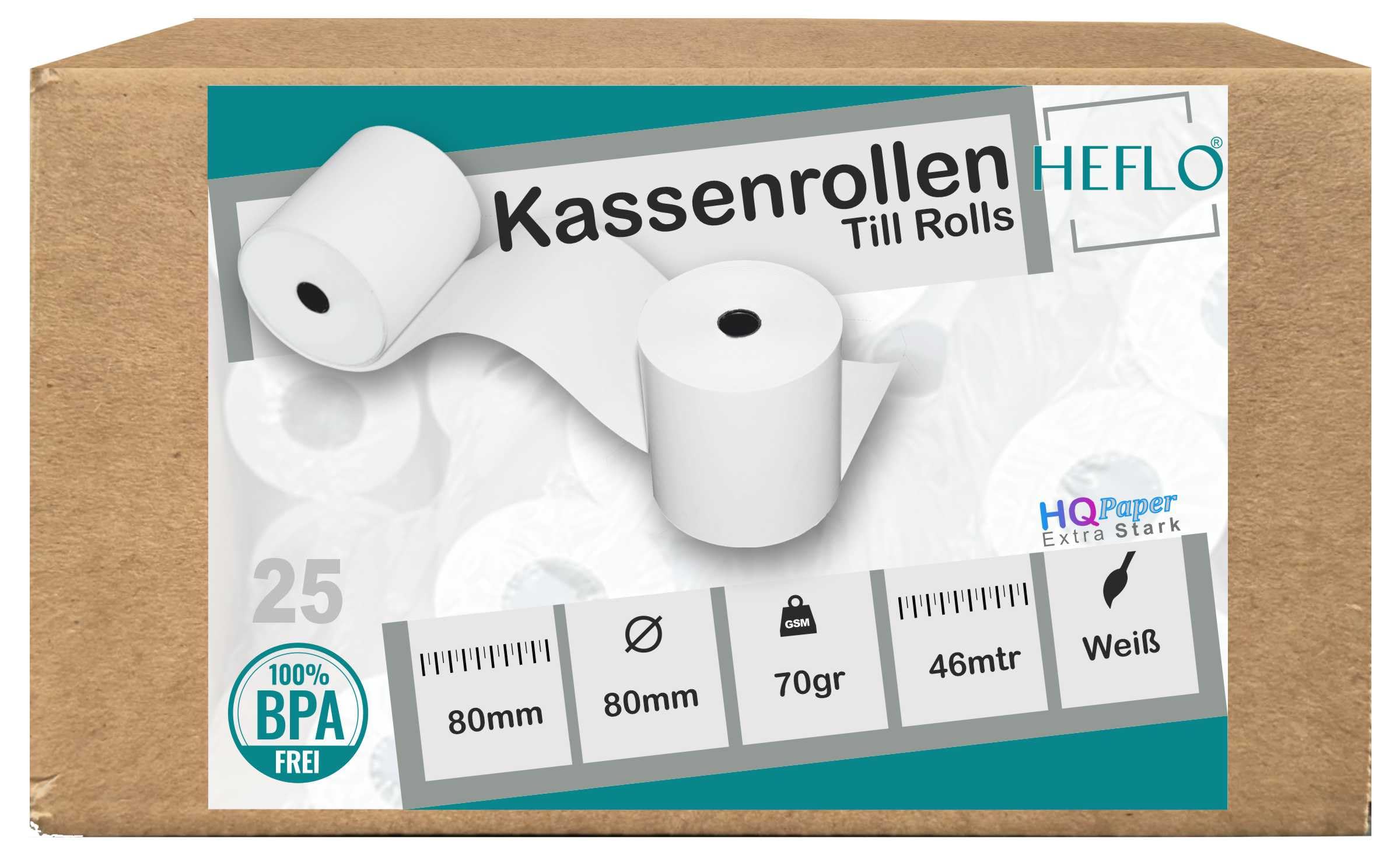 25x Thermorollen 80mm x 80mm High Qquality Kassenrolle Bonrollen Thermorollen z. B. für Epson TM-H5000, TM-H6000, TM-L90, TM-T5000, TM-T80, TM-T85, TM-T88, TM-T88II, TM-T88III, TM-T88IV, TM-T90