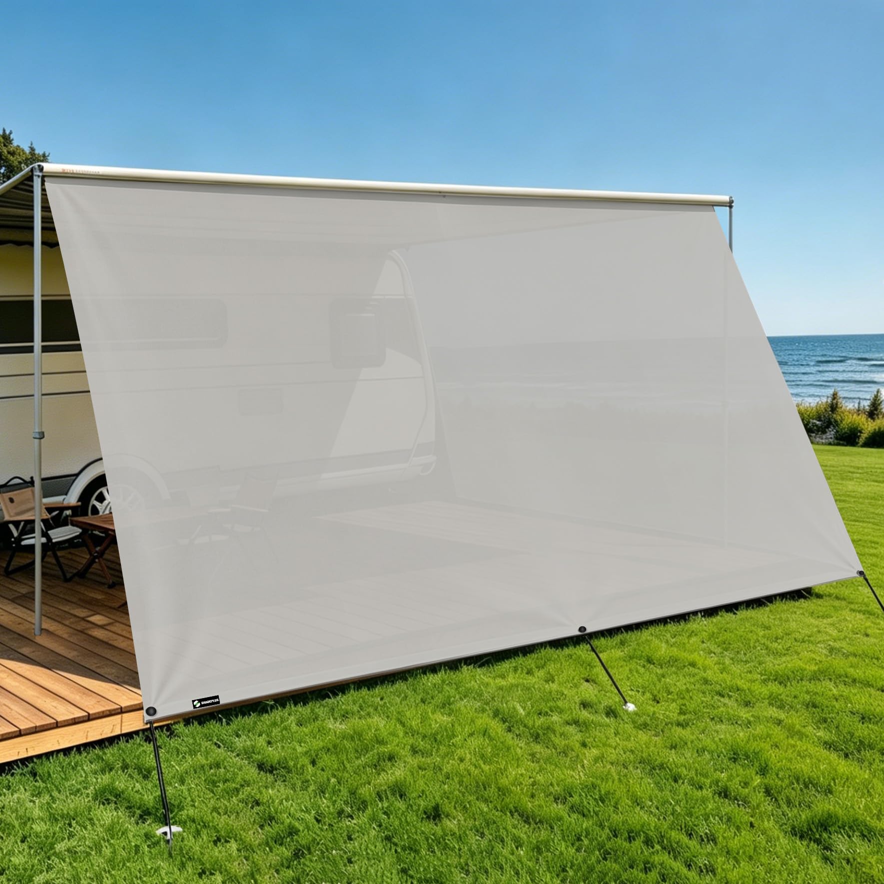 Sonnenschutz für Wohnmobile,Wohnmobile Markisen,Sunblocker-Markisen,Universelle Sonnenschutz-Markisen Keder mit Ø4.8mm&6.8mm, Vorderwände für Markisen mit kompletten Sets 2Mx3.35M Beige