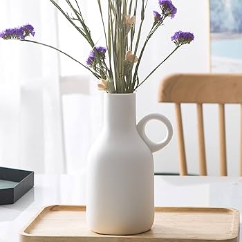 Amazon.co.jp: ホワイトセラミックピッチャー花瓶 ラウンドハンドル Amazon.co.jp: ホワイトセラミックピッチャー花瓶 ラウンドハンドル