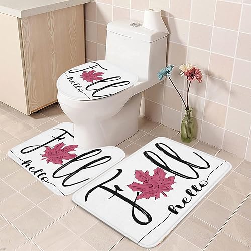 Miniatura 5 de Hello Fall Bath Rugs Sets 3 Piece, Autumn Harvest Fall Maple Leaf Non Slip Bathroom Carpet Pink Bathroom Mats Set with Toilet Lid Cover,Absorbent