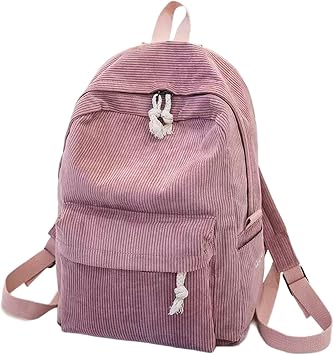 SMAROICE Corduroy Travel Backpack Women Vintage Casual Kawaii Cute Aesthetic Fuzzy Fluffy Plush Fleece Rucksack Daypack Pink