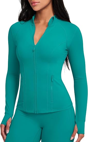 GYM RAINBOW Womens AiringBrez Full Zip Workout Jacket Lightweight Waist-Snatching Hip Length Athletic Gym Running Jacket
