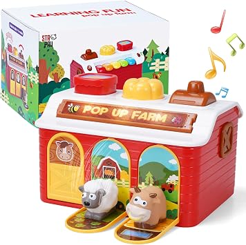 Pop Up Toys for Toddlers 1-3, Cause and Effect Toy for Baby | Sensory pop up animal toy for babies and toddlers. Press to pop the animals up, then play the music side for animal sounds.