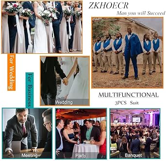 Men's 3 Piece Slim Fit Suit Set, Jacket Vest and Pants for Men | Mens Wedding Suit Solid Prom Tuxedo Suits Graduation Homecoming Party Dinner Suit Outfits with Adjustable Waist Pants