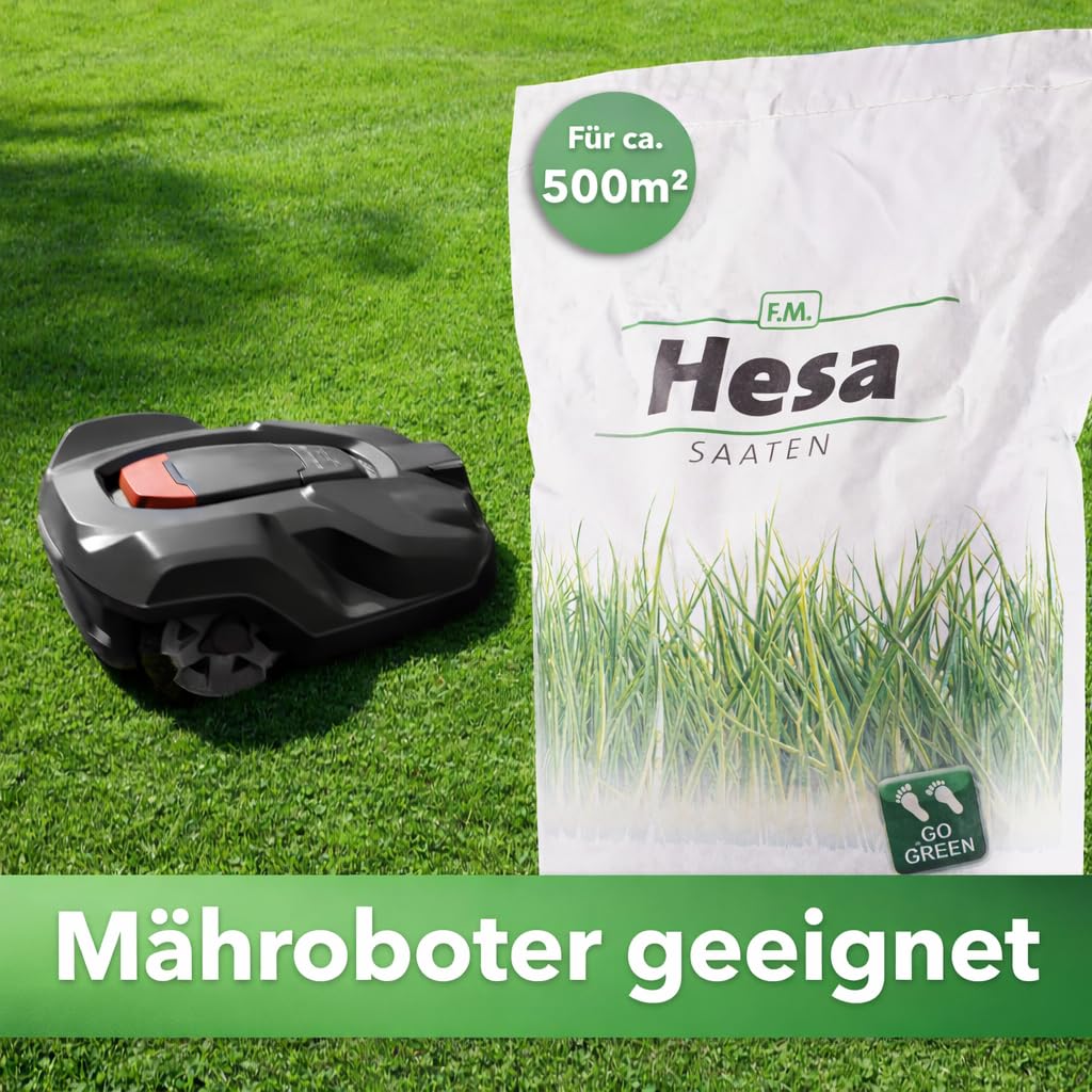 Hesa RSM 7.4 Graines de gazon ombragé, 10 kg pour environ 500 m², graines de gazon de qualité professionnelle pour l'ombre et la mi-ombre, graines de gazon pour surfaces ombragées et post-semis
