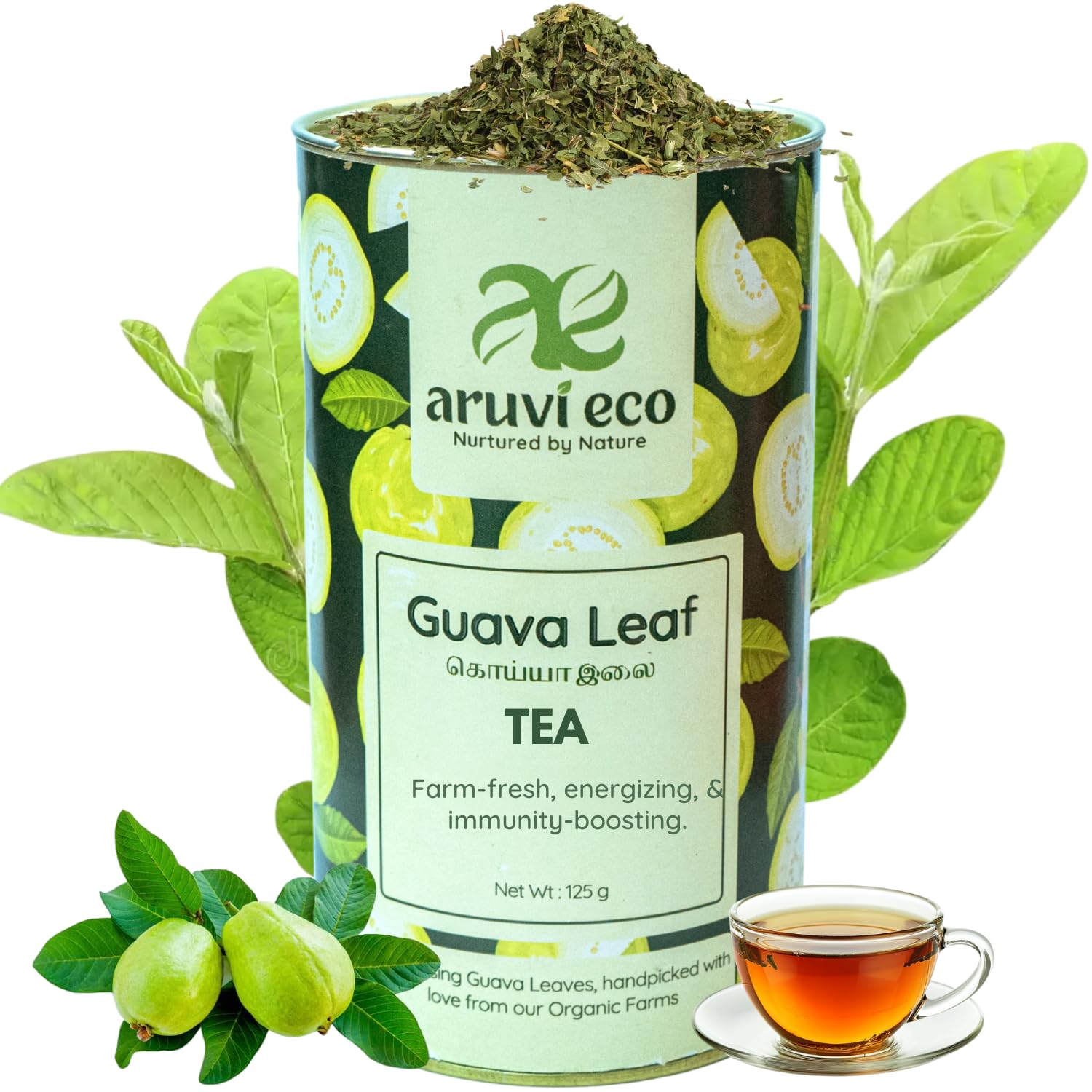 Aruvi Eco Guava Leaf Tea| Herbal Tea for Sleep, Immunity & Stress Relief | Rich in Antioxidants, 100% Natural, No Additives (125g)-picture-19