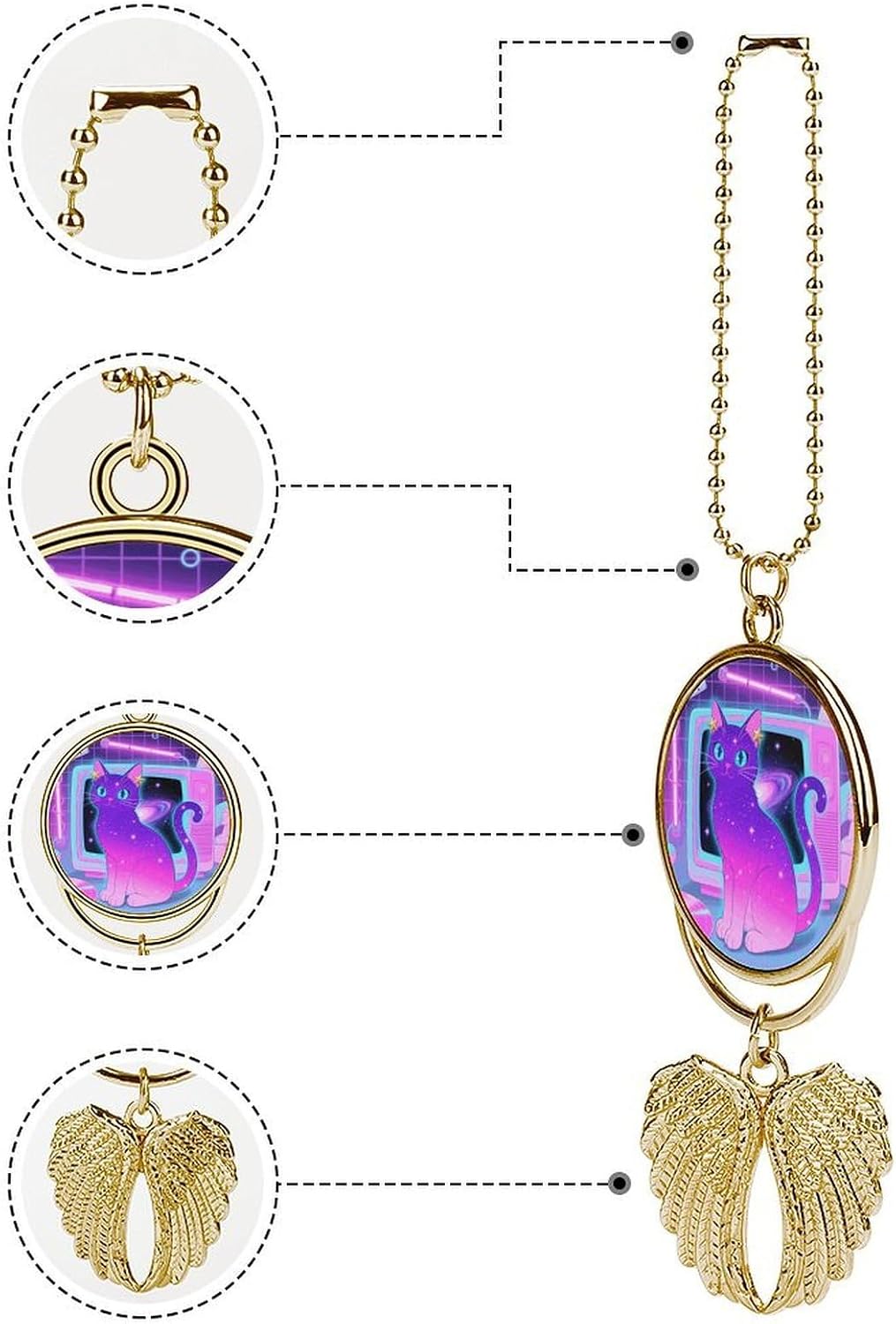 Funny Galaxy Cat Car Rearview Mirror Charm Angel Wings image 3