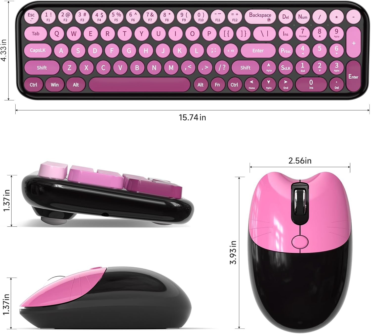MOFII Wireless Keyboard and Mouse Combo, Compact Small Keyboard with Large Print, 2.4GHz Retro Typewriter Keyboard, Quiet Click Mouse for PC, Laptop, Desktop, Windows (Black Pink Gradient)