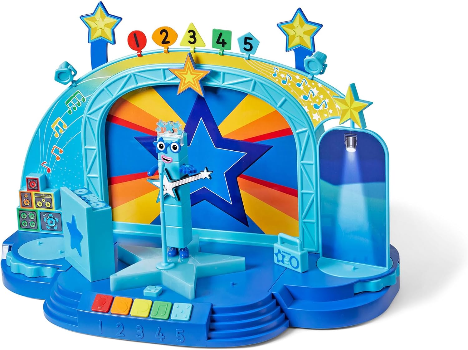 hand2mind-Block Number 5 Learning Resources Numberblock Five's Magic Superstar Scene Toys for 3 Year Old Boys and Girls, Deluxe Set with Five Figure Included, HM96095-UK, Multi
