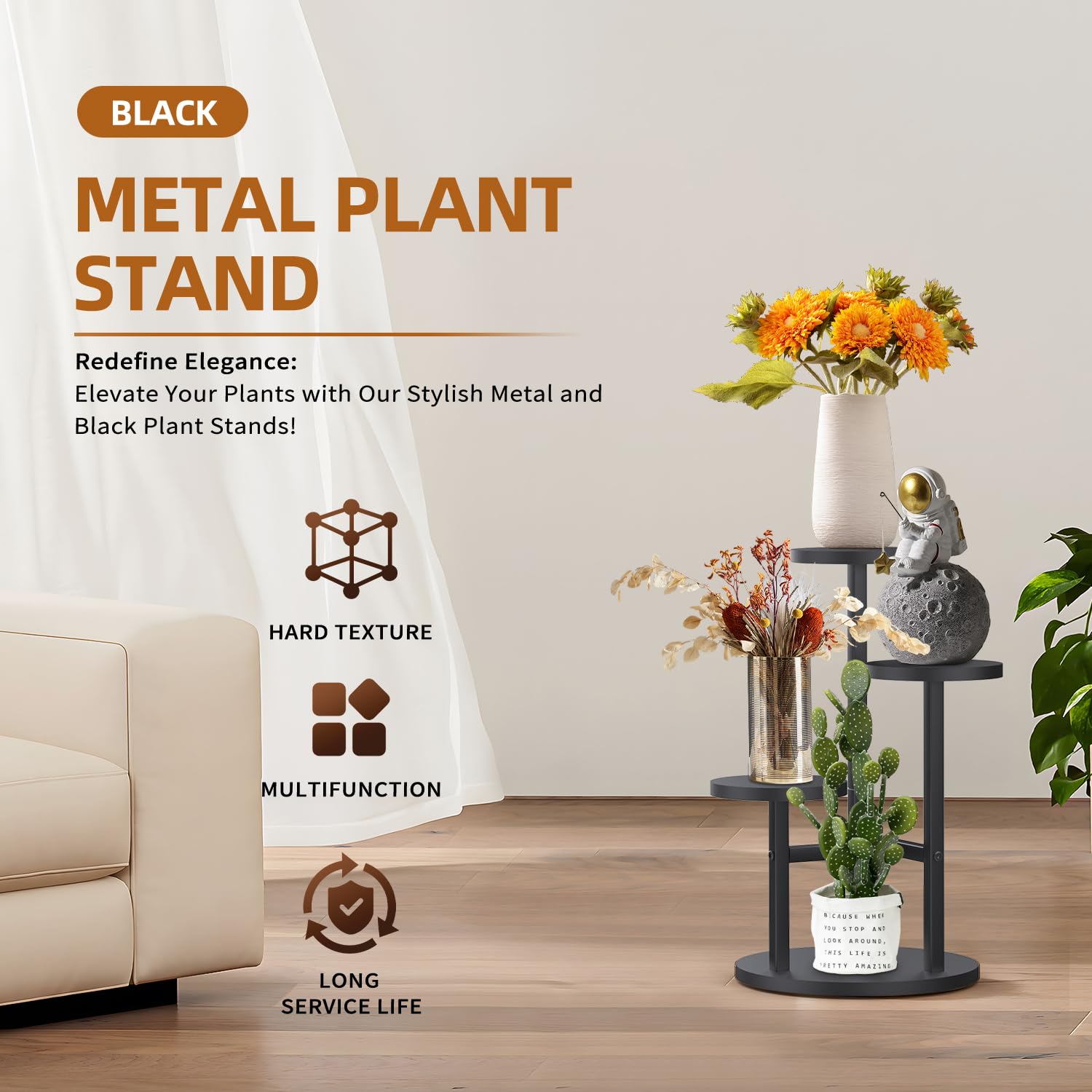 Étagère à Fleurs, Support Plantes Interieur, 3 Niveaux Supports De Pots Fleurs, Étagère Plantes Métal, Meuble Plante Par Exterieur Étagères Pour Jardin/Salon/,Plusieurs Plantes,Table Basse