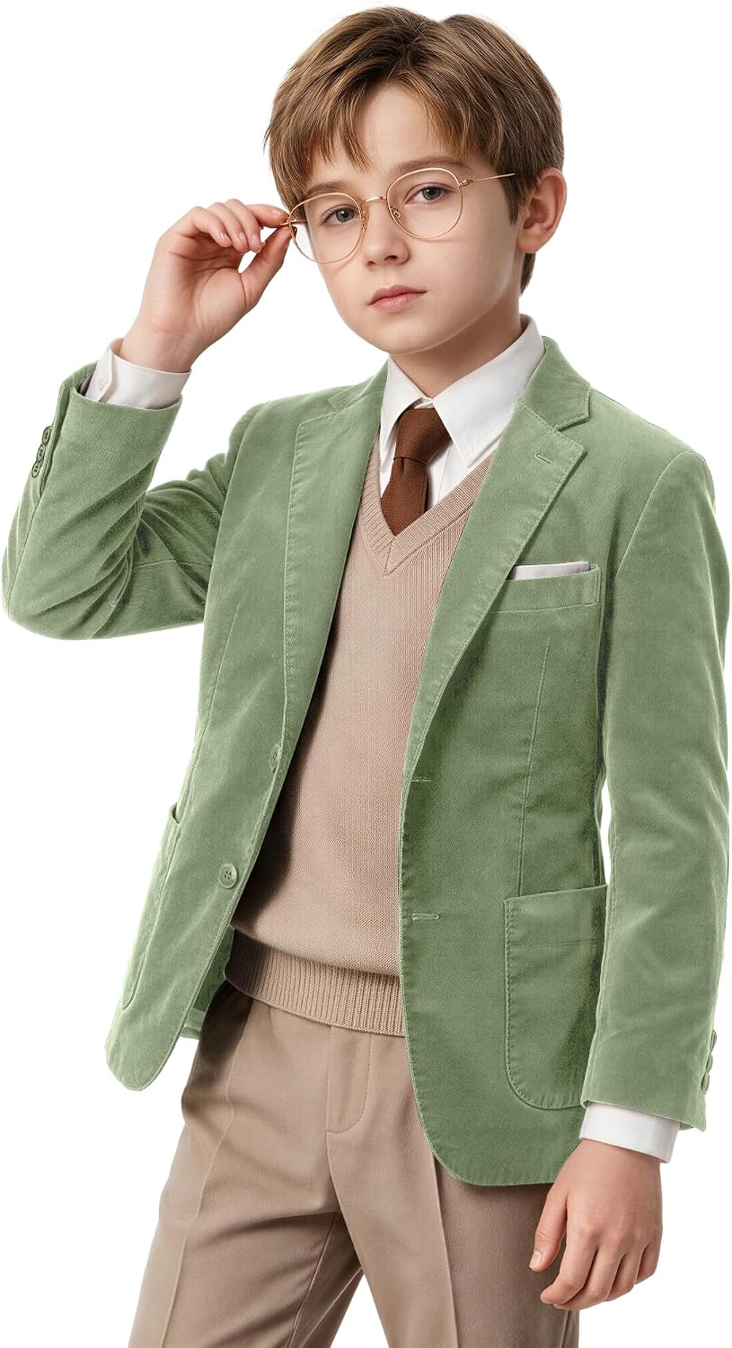 Boys Blazer Corduroy Retro Slim Fit Kids Sport Coat for Wedding