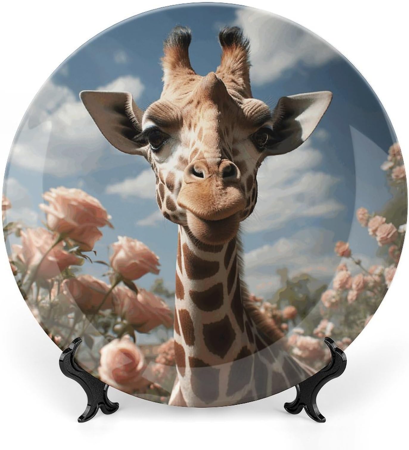 Beautiful Giraffe Bone China Decorative Plate Personalized Ceramic Decorative Plate Wall Decor with Display Stand Ceramic Ornaments for Wall Hanging Decoration