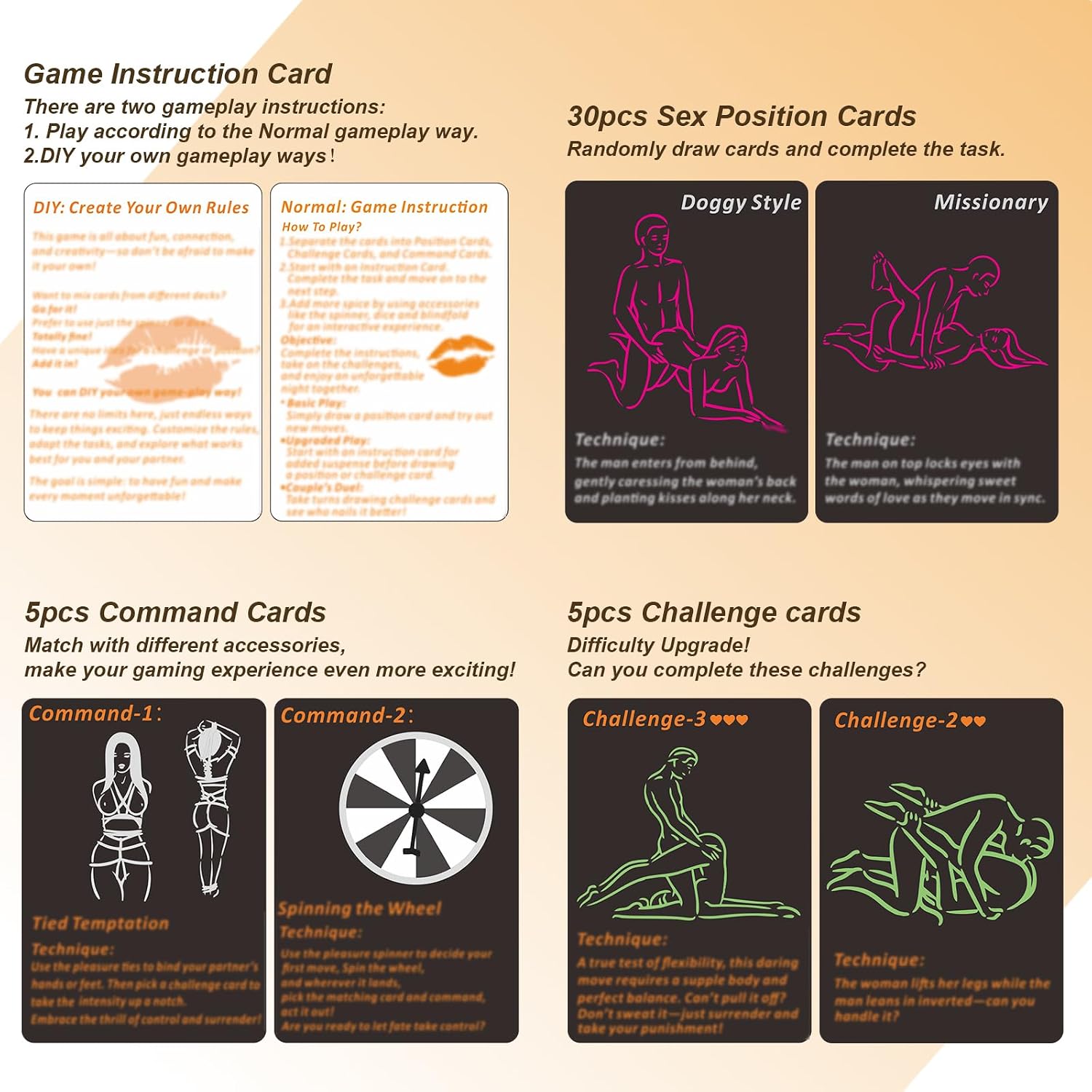 Sex Game for Adults - 42 Romantic Bedroom Cards with Sex Positions, Challenges -Includes Blindfold, Spin Wheel, Dice - Sex Position Cards Game Sex Game for Date Night, Couple Games, Date Night Ideas