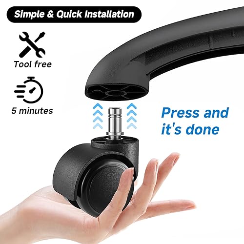 Miniatura 17 de Ruedas enrollables de 2 pulgadas para reemplazo de sillas de oficina, 5 unidades, ruedas giratorias de goma silenciosas y resistentes, seguras