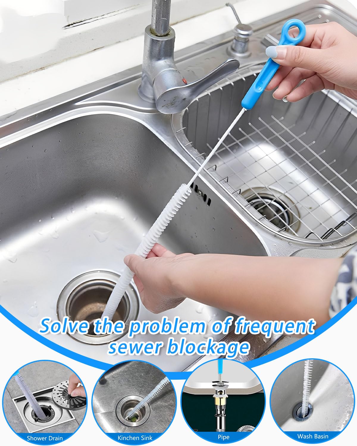 3 Piezas Cepillo de Limpieza para Desagüe, Herramienta de Drenaje para Eliminar Pelos y Desatascar, Cepillos para Tuberías, para Cocina, Fregadero y baño