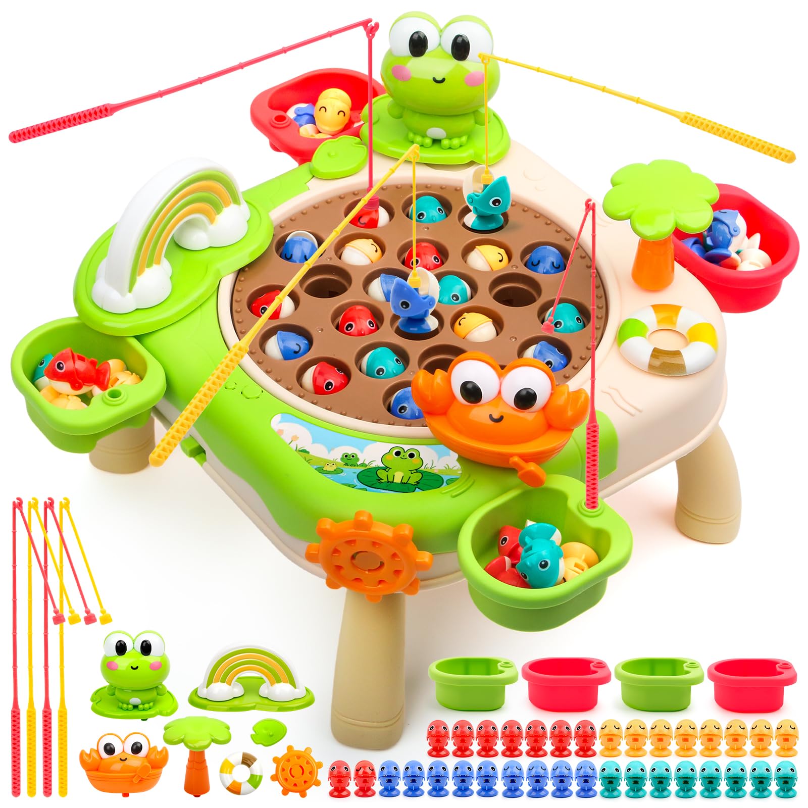 Magnetisches Angelspiel Kinder ab 4 Jahre, Musikalisches Angelspielzeug mit 34 Fischen und 4 Angelruten, Interaktives Brettspiel für Jungen Mädchen, Geschenk für Geburtstag Weihnachten