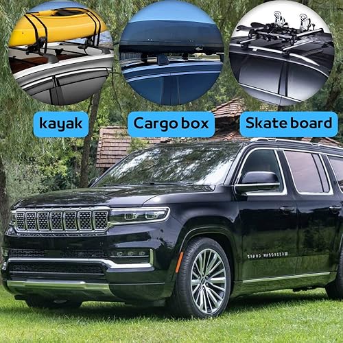 Miniatura 6 de Barras transversales aptas para Jeep Grand Wagoneer 2022 2023 2024 2025 Rieles laterales para equipaje, kayak, canoa y bicicleta (negro)